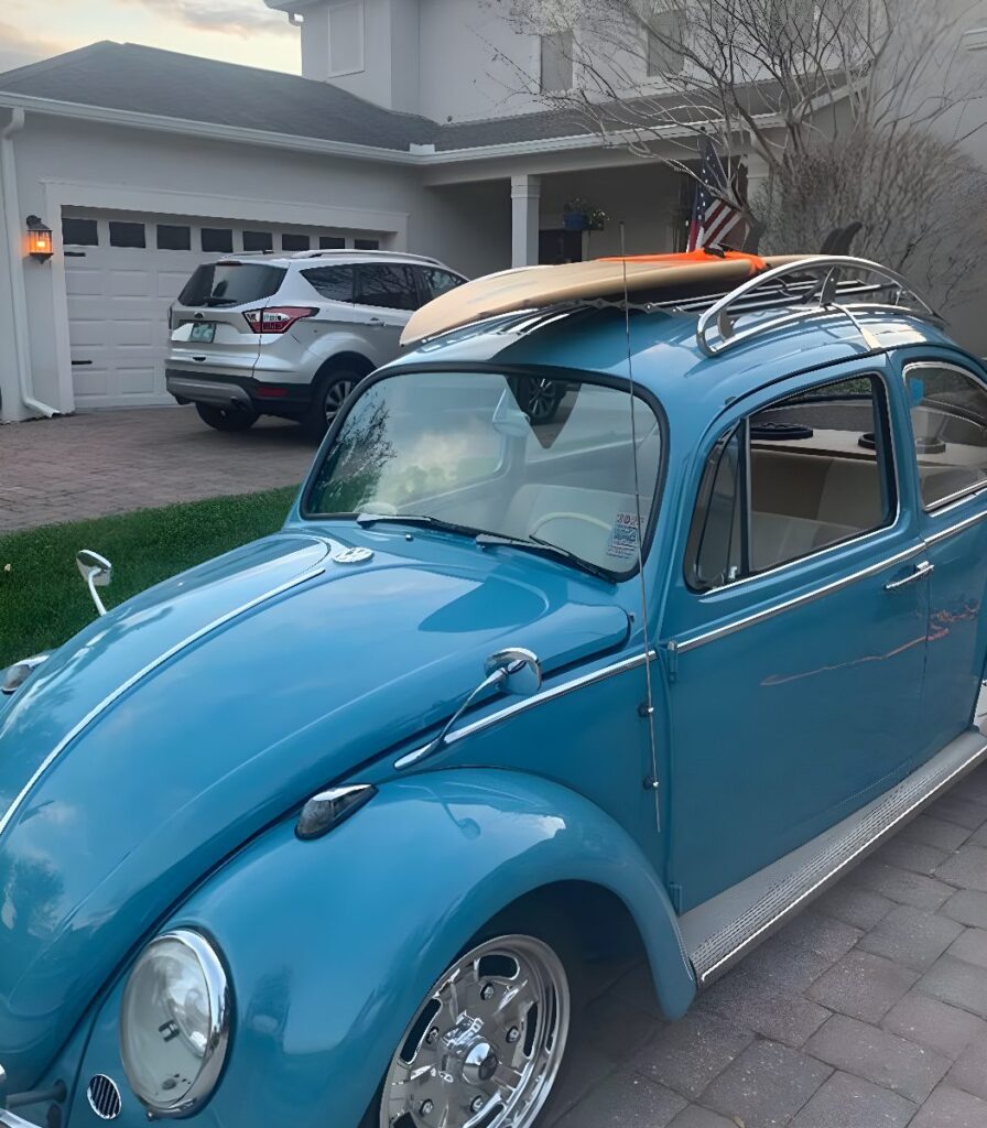 Volkswagen Beetle Roof Rack with Surfboard